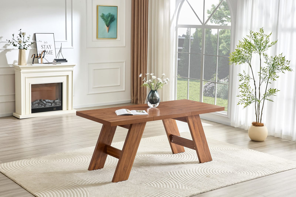 71" Walnut Wood Grain Dining Table - Seats 6-8 for Dining Room