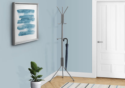 Silver Metal Hall Tree Coat Rack - 6 Hooks Free Standing Entryway Organizer