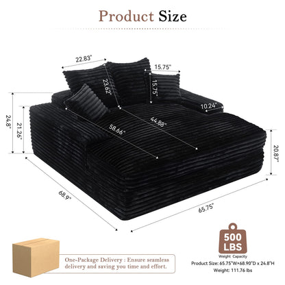 Queen Size Corduroy Sofa Bed - Black for Living Room