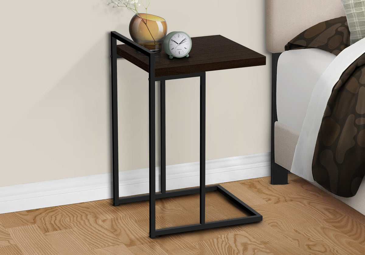 C-Shaped Accent Table - Espresso & Black Metal for Living Room