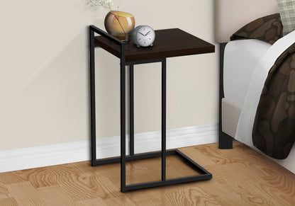 C-Shaped Accent Table - Espresso & Black Metal for Living Room