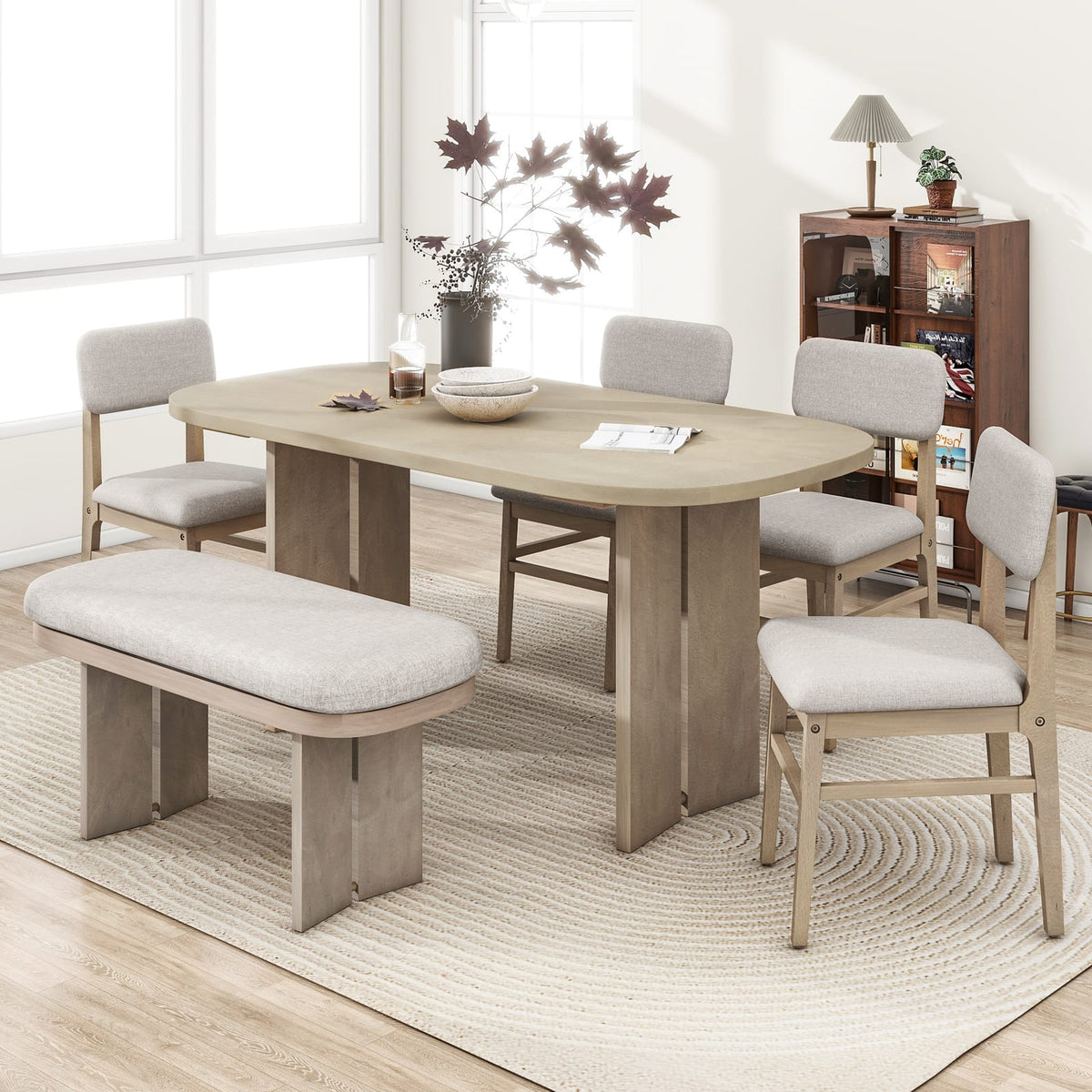 TOPMAX Solid Wood Dining Table Set - 6 Piece Farmhouse Style