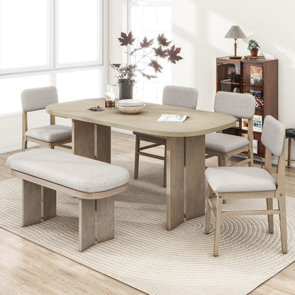TOPMAX Solid Wood Dining Table Set - 6 Piece Farmhouse Style