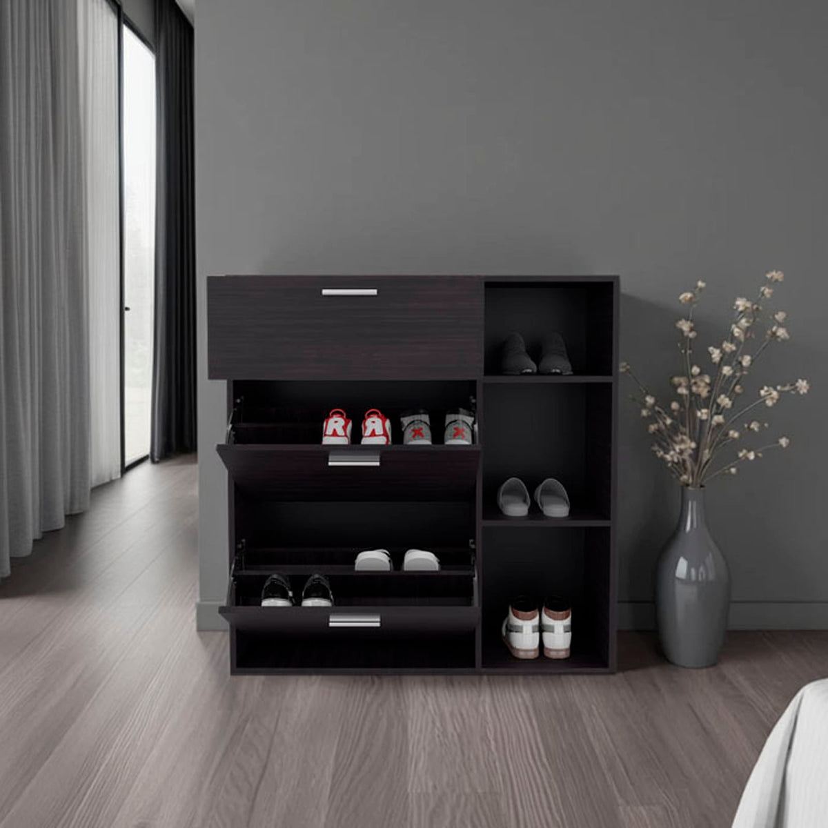 Black Shoe Cabinet with 2 Doors - Storage for Bedroom for Living Room