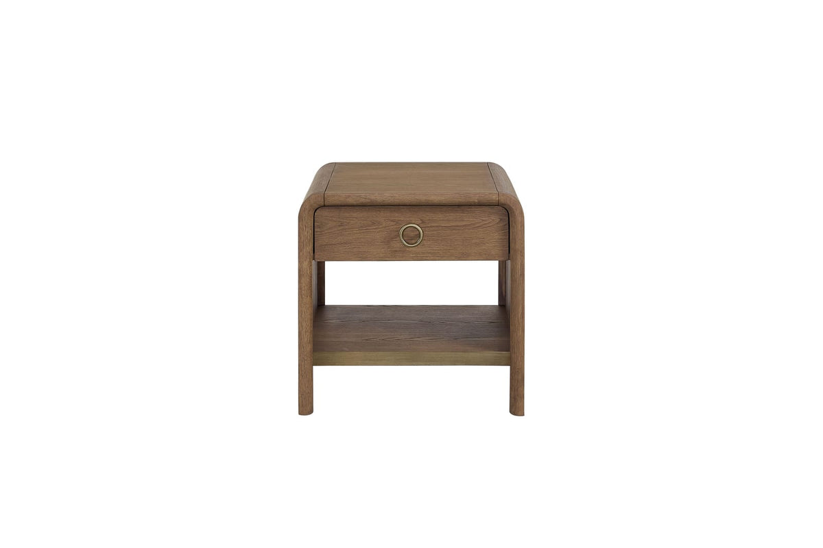 Light Brown Waterfall End Table with Storage Drawer for Modern Style for Living Room