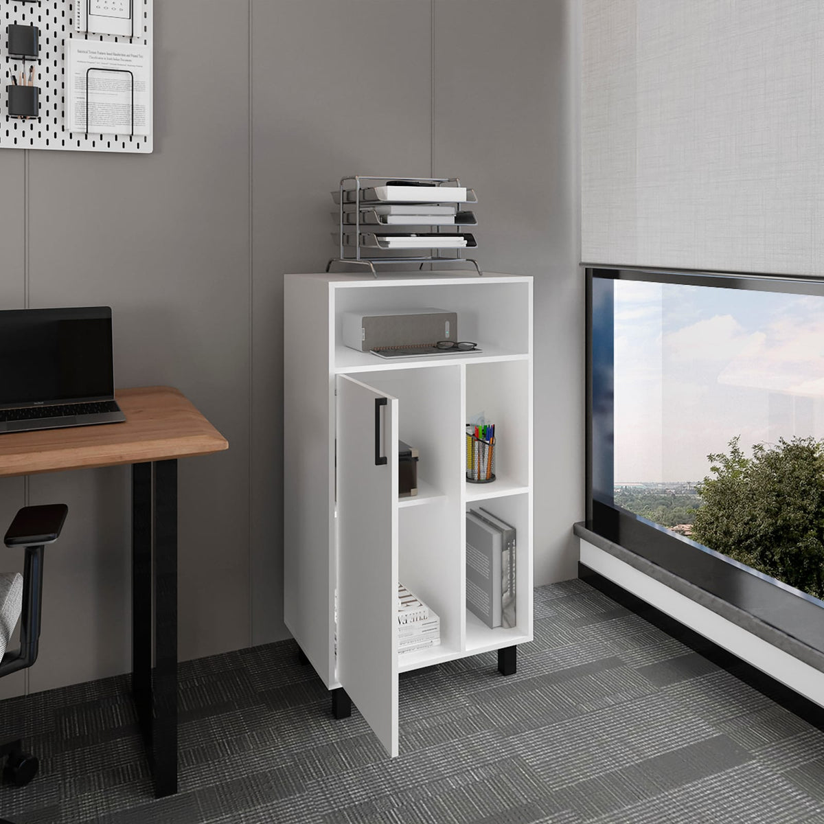 White 1 Door Storage Cabinet - 3 Shelves, Office Storage for Living Room