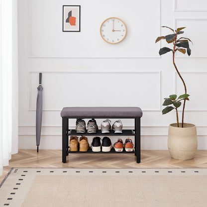 Grey Fabric Metal Shoe Storage Bench - Entryway Seat for Living Room