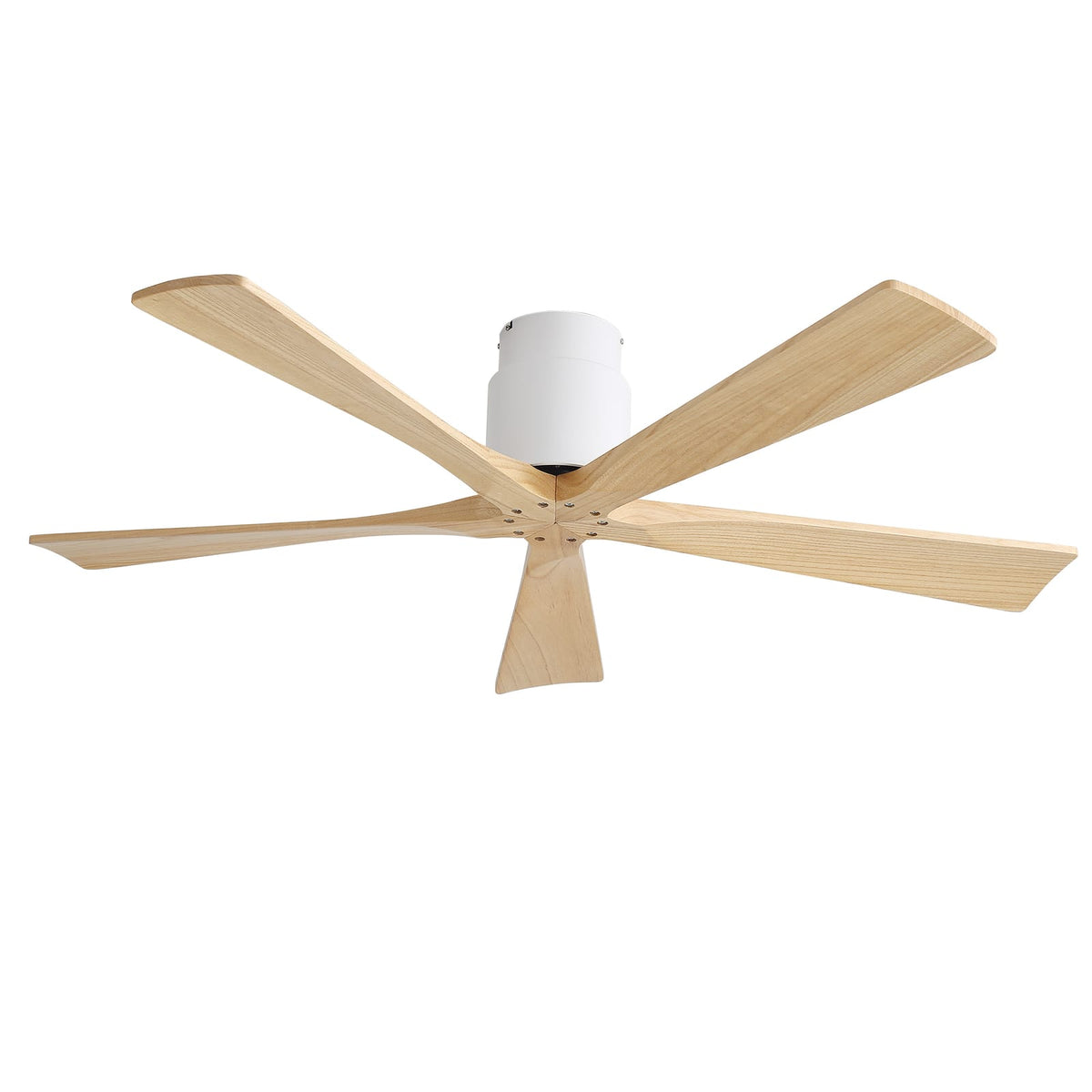 52 Inch Matte White Ceiling Fan - Wood Blades, DC Motor