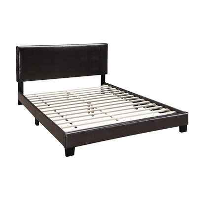 Modern Brown Queen Size Bed Faux Leather Upholstered Headboard