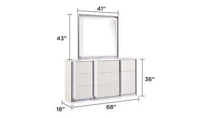 Modern White Wood Mirror with LED Lighting and Diamond Frame for Bathroom Renovation
