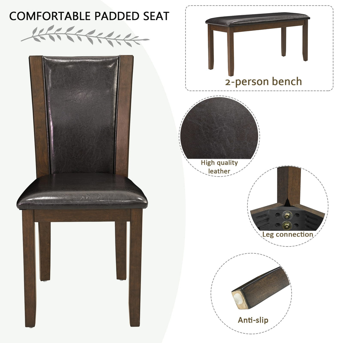 Dark Walnut Dining Table Set - Seats 6