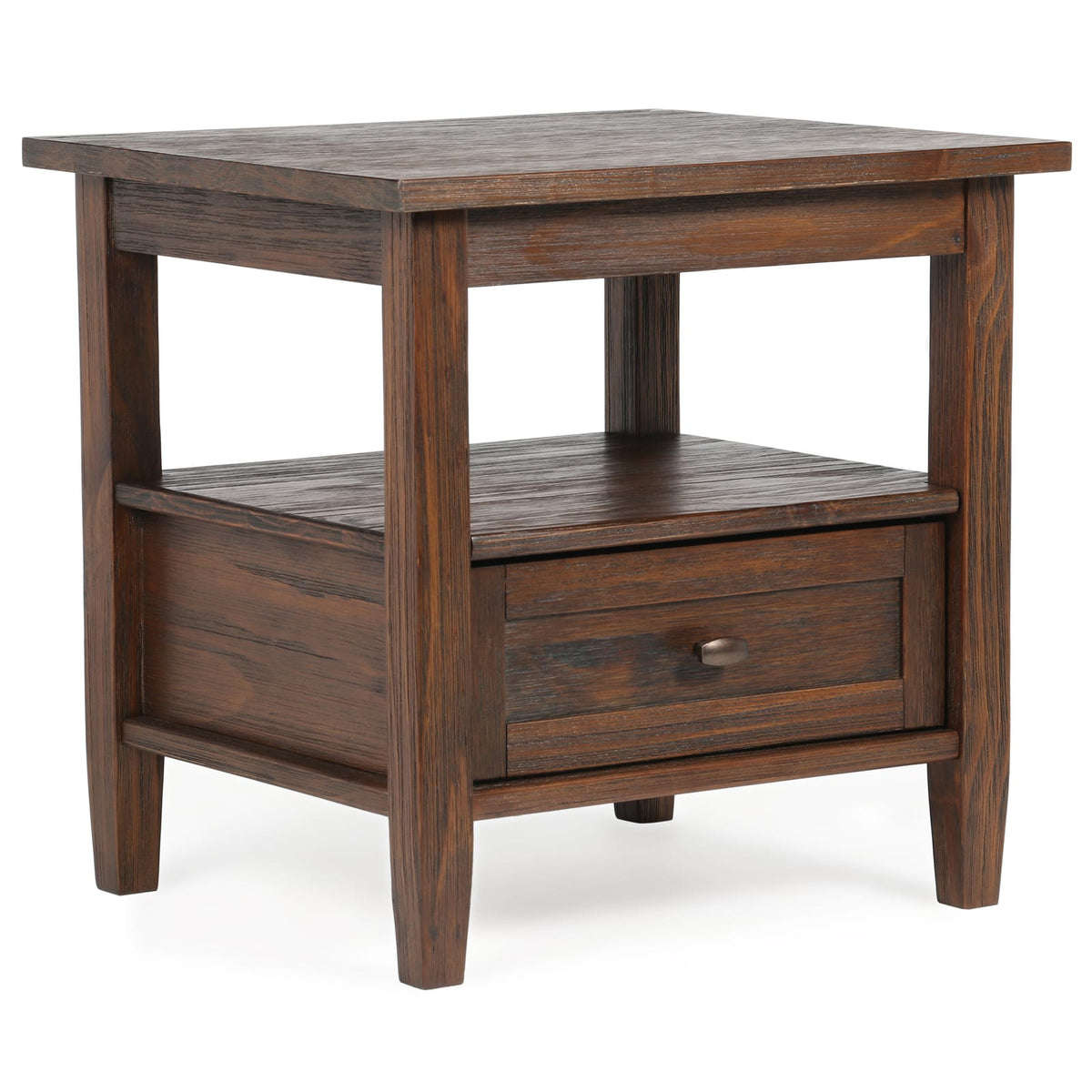 Warm Shaker End Table - Dark Brown Wood Storage Side Table