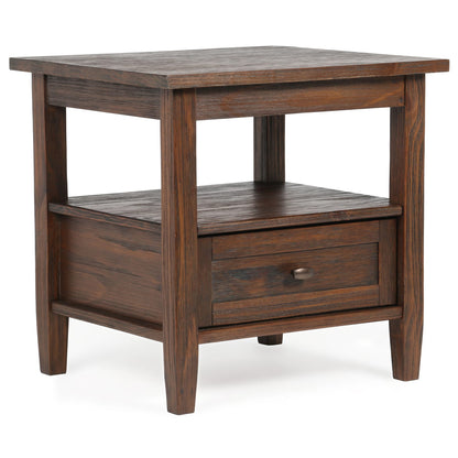 Warm Shaker End Table - Dark Brown Wood Storage Side Table