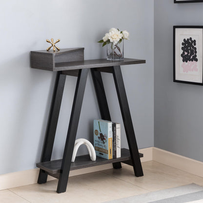 Grey Console Table with Two Shelves - Office Desk for Home Office