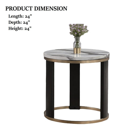 Contemporary Round End Table - Black, Gold, White Marble Top