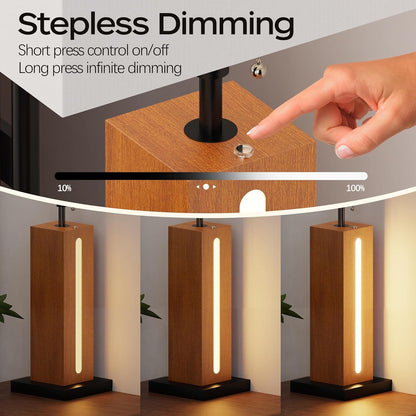 Modern Table Lamps Set of 2 - Black & Orange Metal Wood Grain