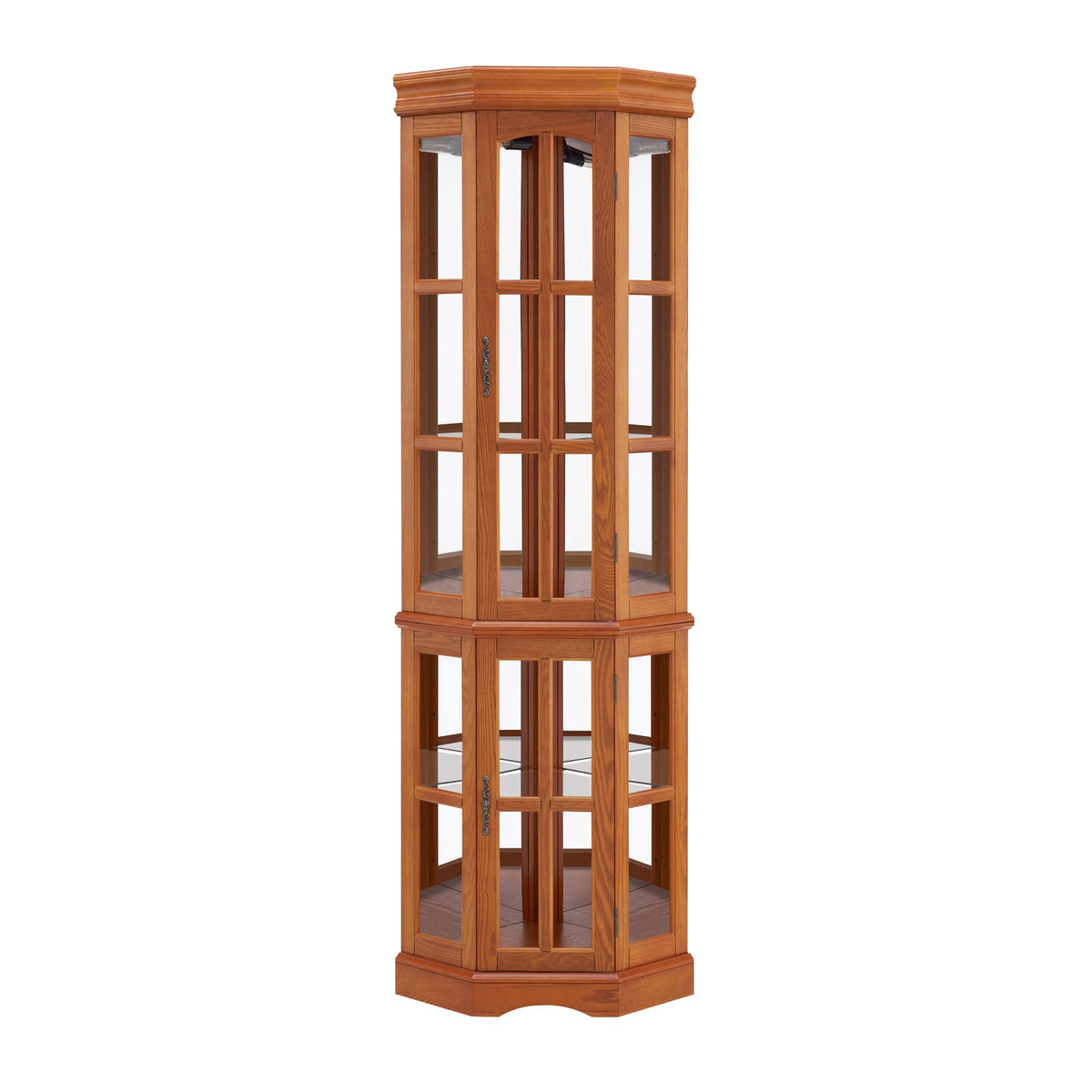 Oak Corner Curio Cabinet - 5 Shelves, MDF