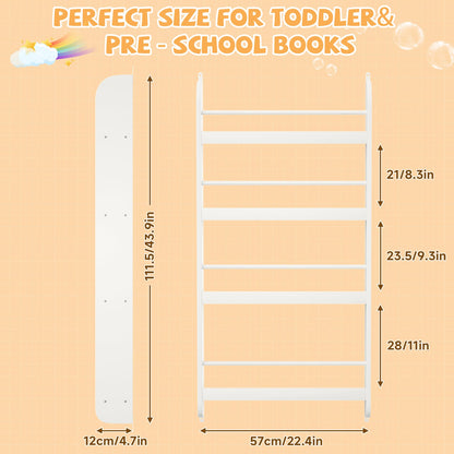 White MDF Kids Bookshelf Display for Nursery or Playroom Storage for Living Room