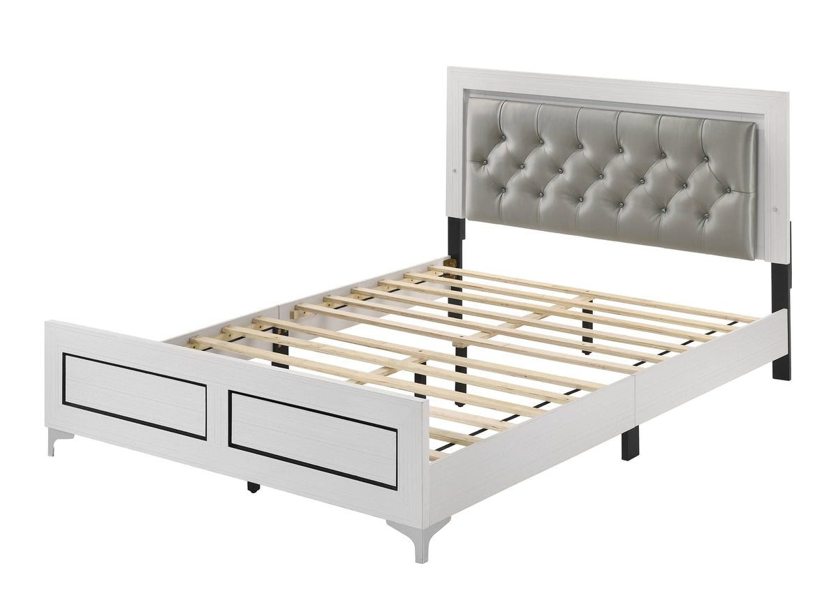 Grey Queen Bed Frame with Fabric Headboard for Bedroom