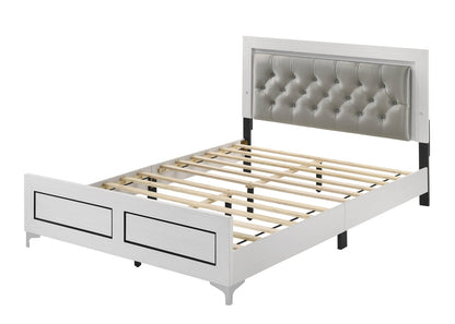 Grey Queen Bed Frame with Fabric Headboard for Bedroom