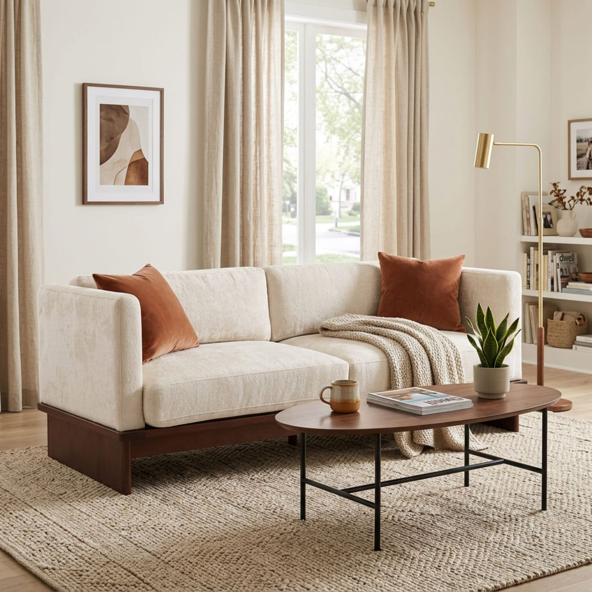 77 in. Square Arm Modern 3 Seater Boucle Sofa - Beige Fabric