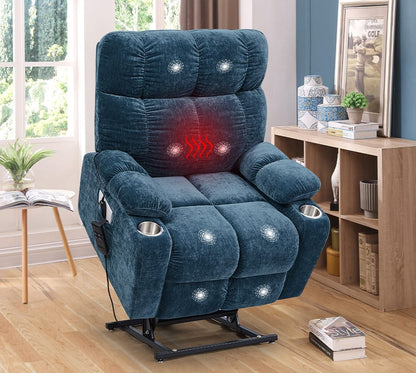 Blue Fabric Power Recliner Chair - 36" x 37"