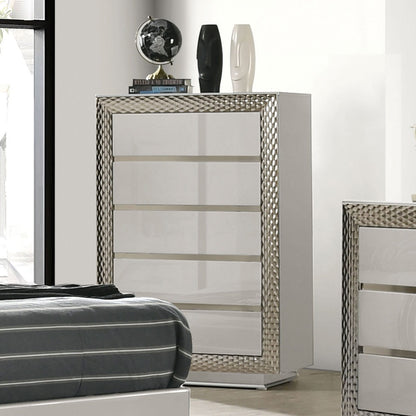 Gray 5-Drawer Chest - Glam Bedroom Dresser with Plinth Base