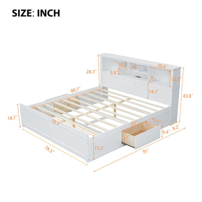 King Size White Wood Platform Bed Frame