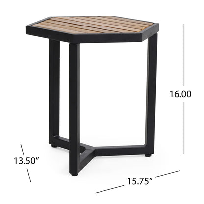 Beige Metal Wood Side Table for Poolside Garden Decor