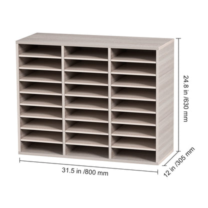 27 Compartment Wood Literature Organizer - Adjustable Shelves, Gray