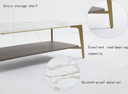 Golden White Coffee Table - Storage Side Table for Living Room