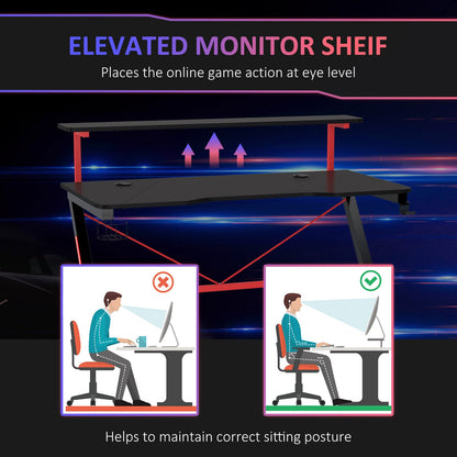 HOMCOM 47 Inch Gaming Desk - Black Home Office Workstation