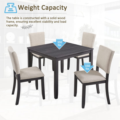 Antique Black Wood Dining Table Set - Seats 4 for Dining Room