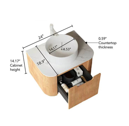 DINA 24" Bathroom Vanity & Sink - Natural Wood, White