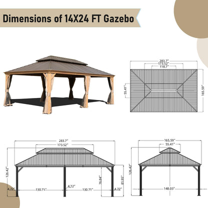 14x24ft Yellow Brown Aluminum Gazebo - Outdoor Patio Shade
