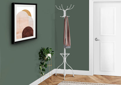 White Metal 12-Hook Coat Rack - 70" Hall Tree for Living Room