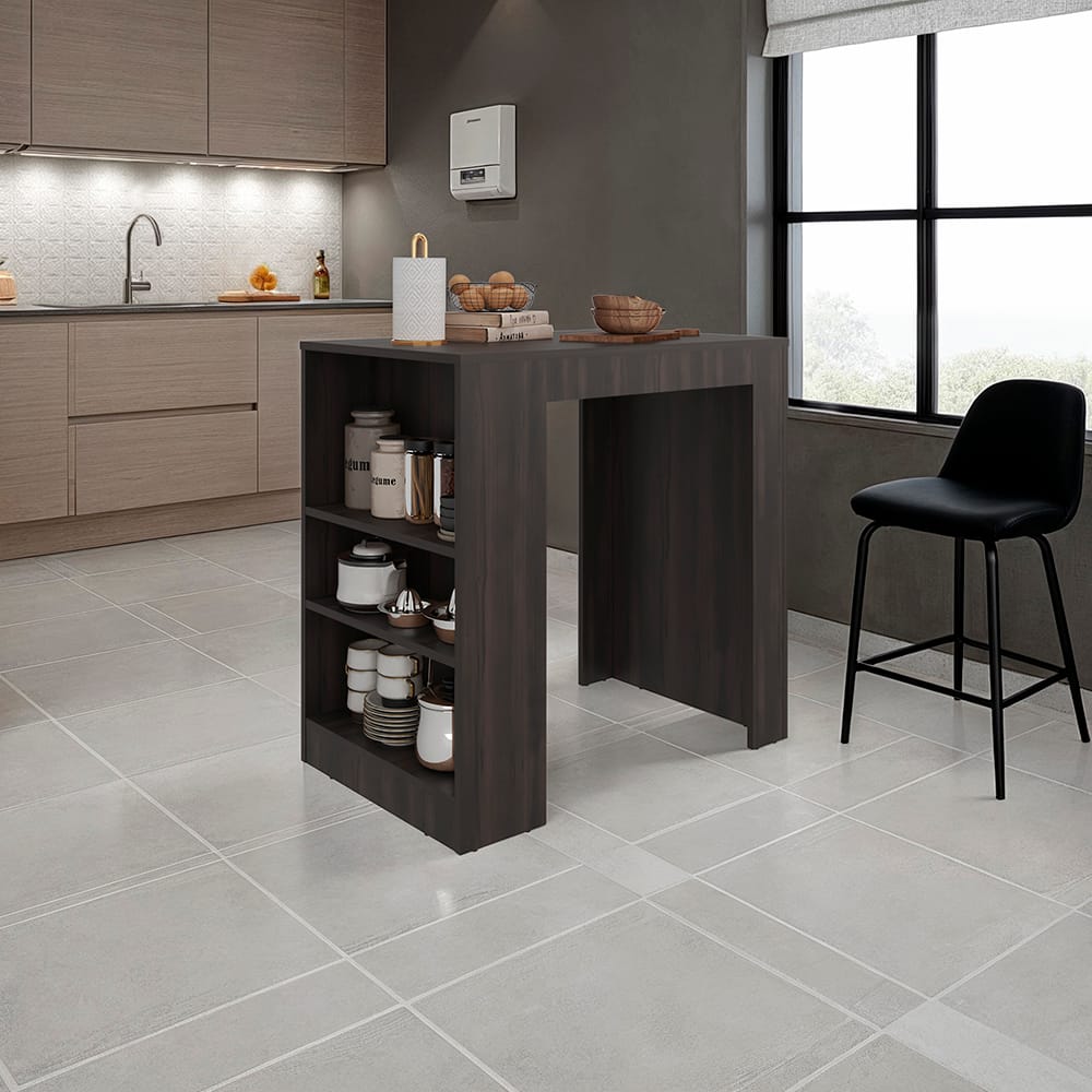 Beige Kitchen Island with Shelves - 36" Dining Cart for Dining Room