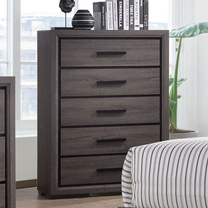 Contemporary Gray Paper Chest for Bedroom Storage with Black Trim