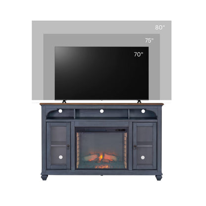 66" Blue Rubber Wood TV Stand for 80" TVs