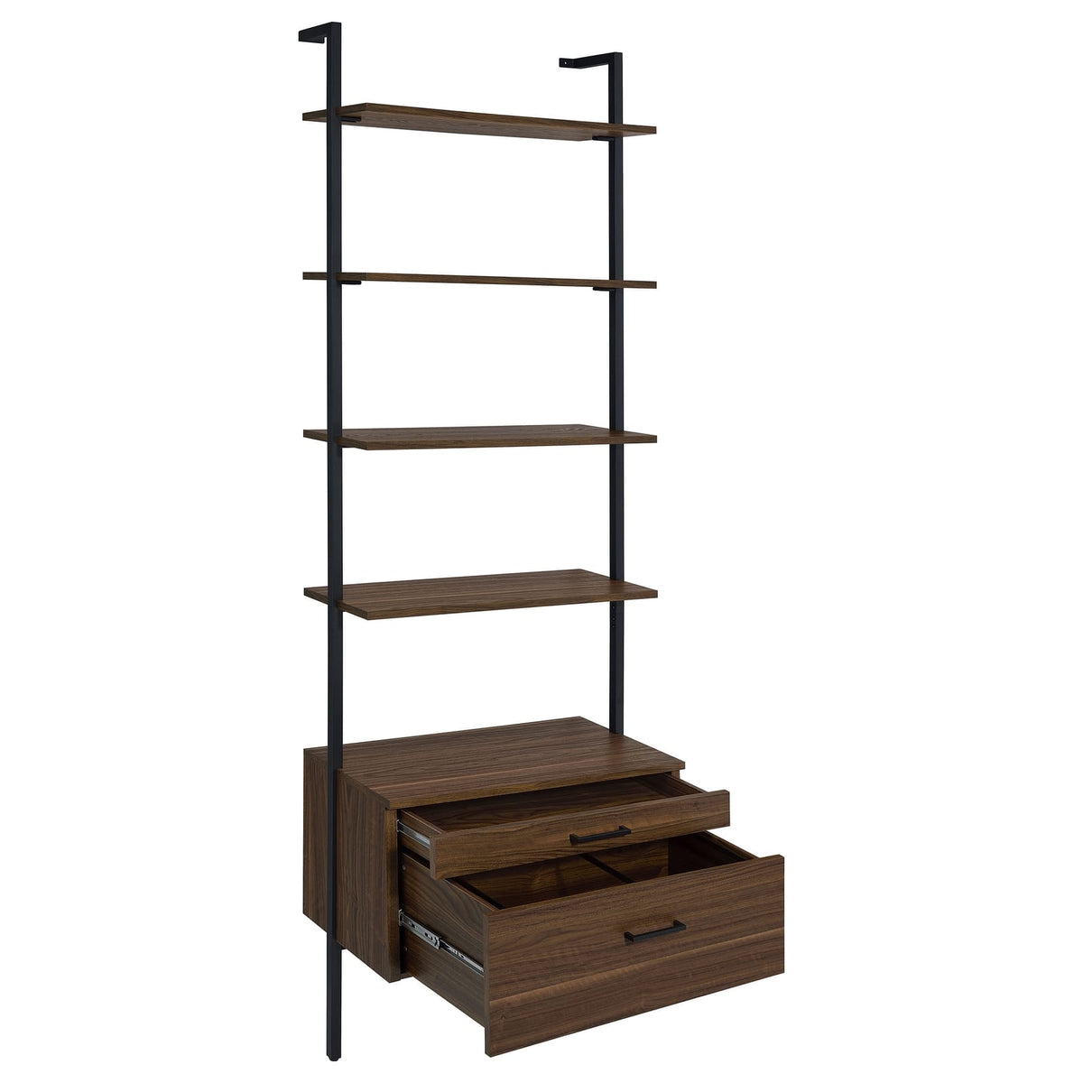 Walnut 4 Shelf Wall Bookshelf Storage Cabinet
