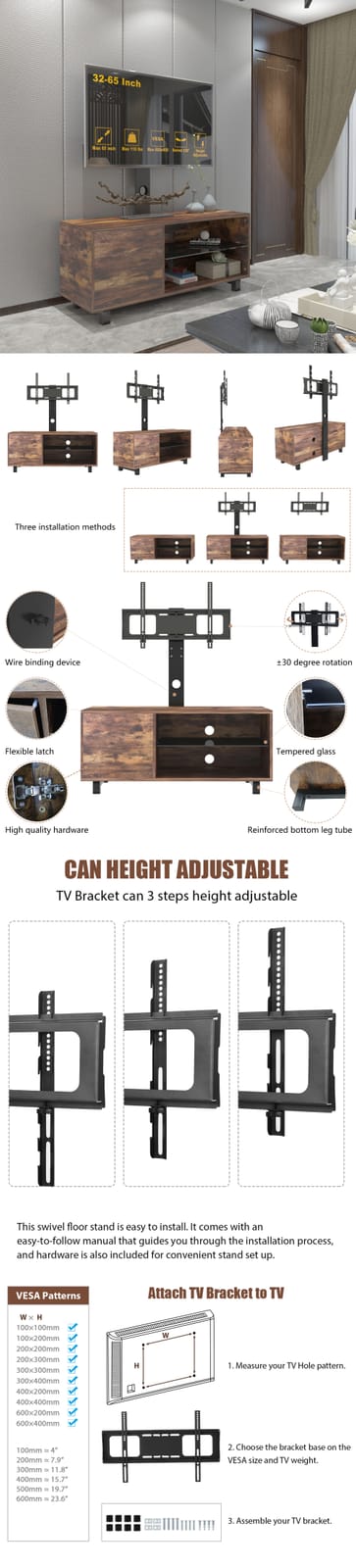 Small Rustic Brown TV Stand with Storage