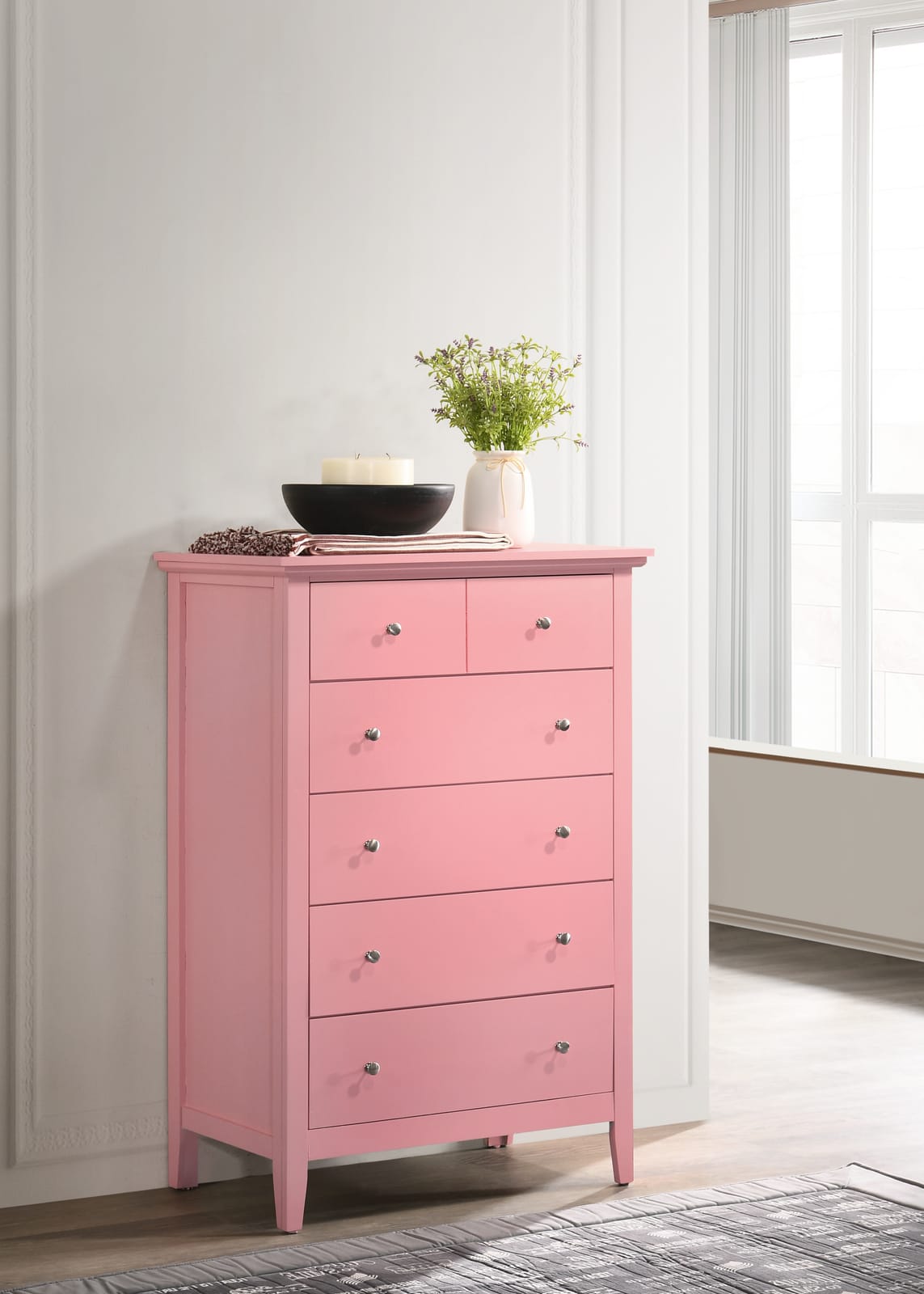 Charming Pink Storage Chest - 48" Wood Dresser