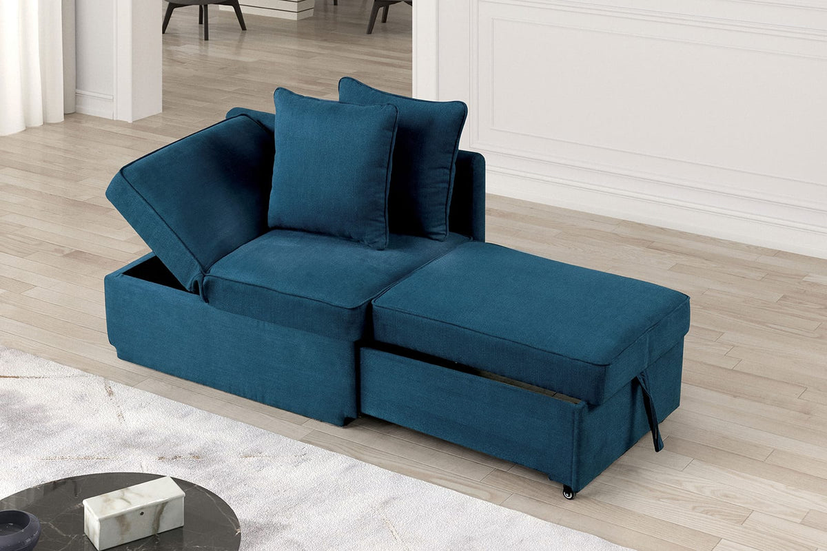 Blue Convertible Storage Chair with Pull-Out Seat for Living Room