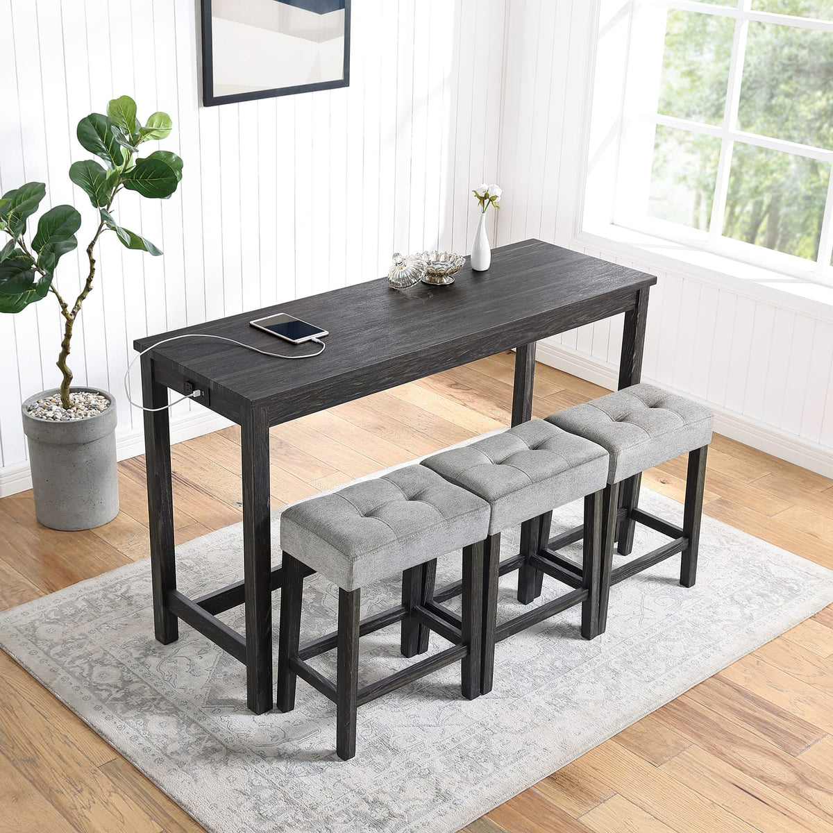 Industrial Bar Table Set with 4 Bar Stools