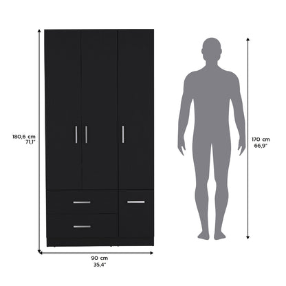 Black 71" Wardrobe with Hanging Rod & Shelves