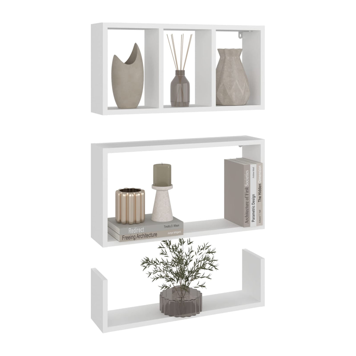 3 Tier White Floating Shelves - Modern Display Shelves