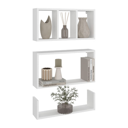 3 Tier White Floating Shelves - Modern Display Shelves