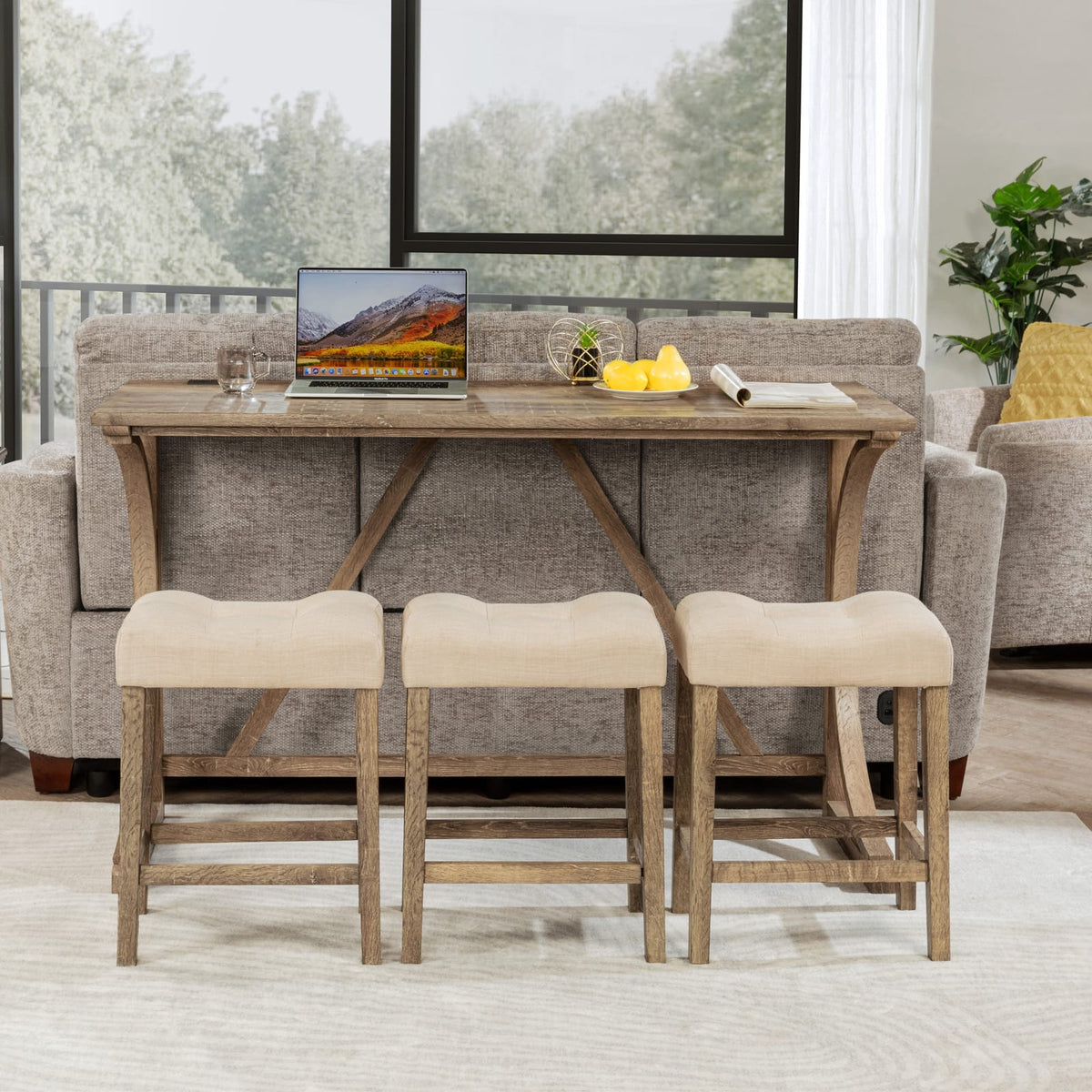 Brown Rectangular Bar Table Set with 4 Chairs