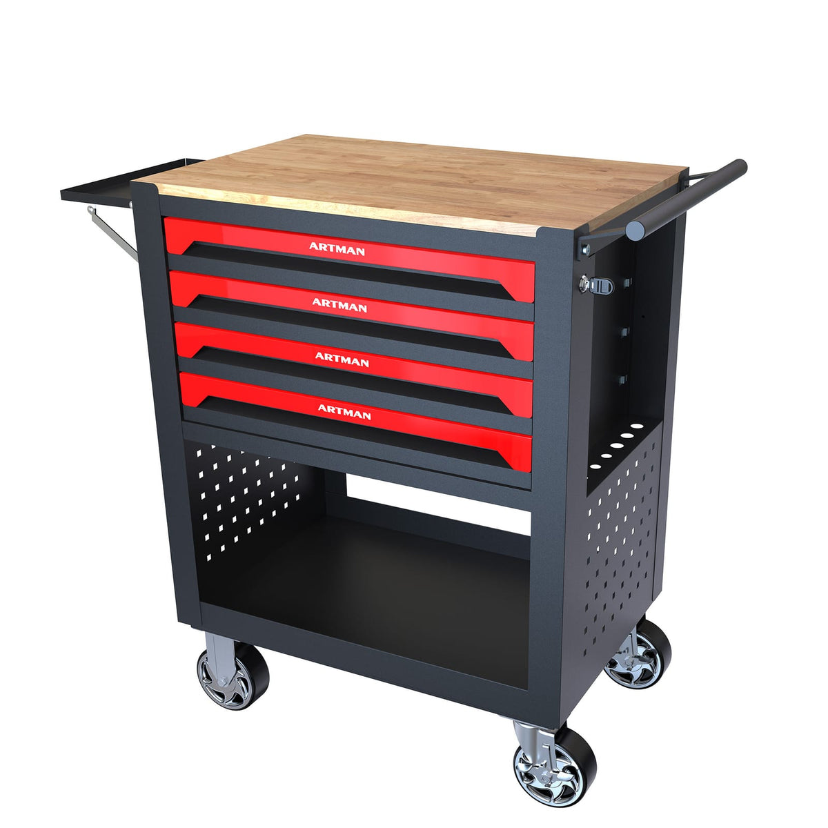 Black Red Metal Tool Cart 4 Drawers with Wheels for Home Office