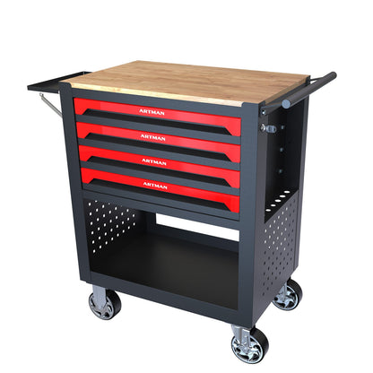 Black Red Metal Tool Cart 4 Drawers with Wheels for Home Office